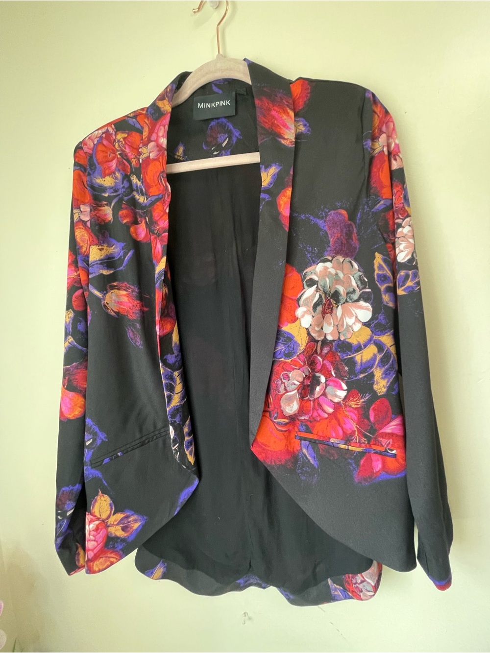 MINKPINK Dark Floral Open Front Drape Blazer S